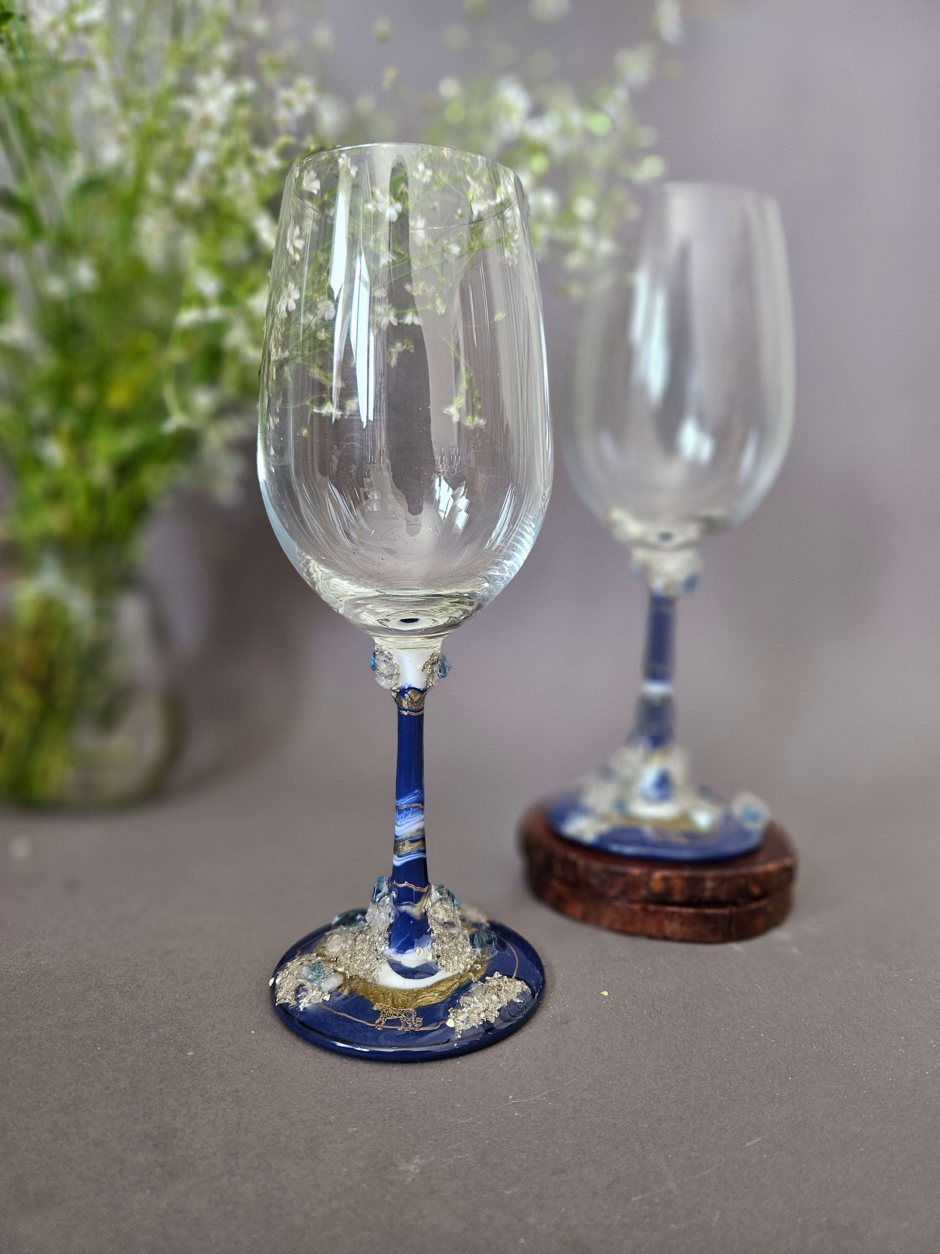 Crystal wine glass blue
