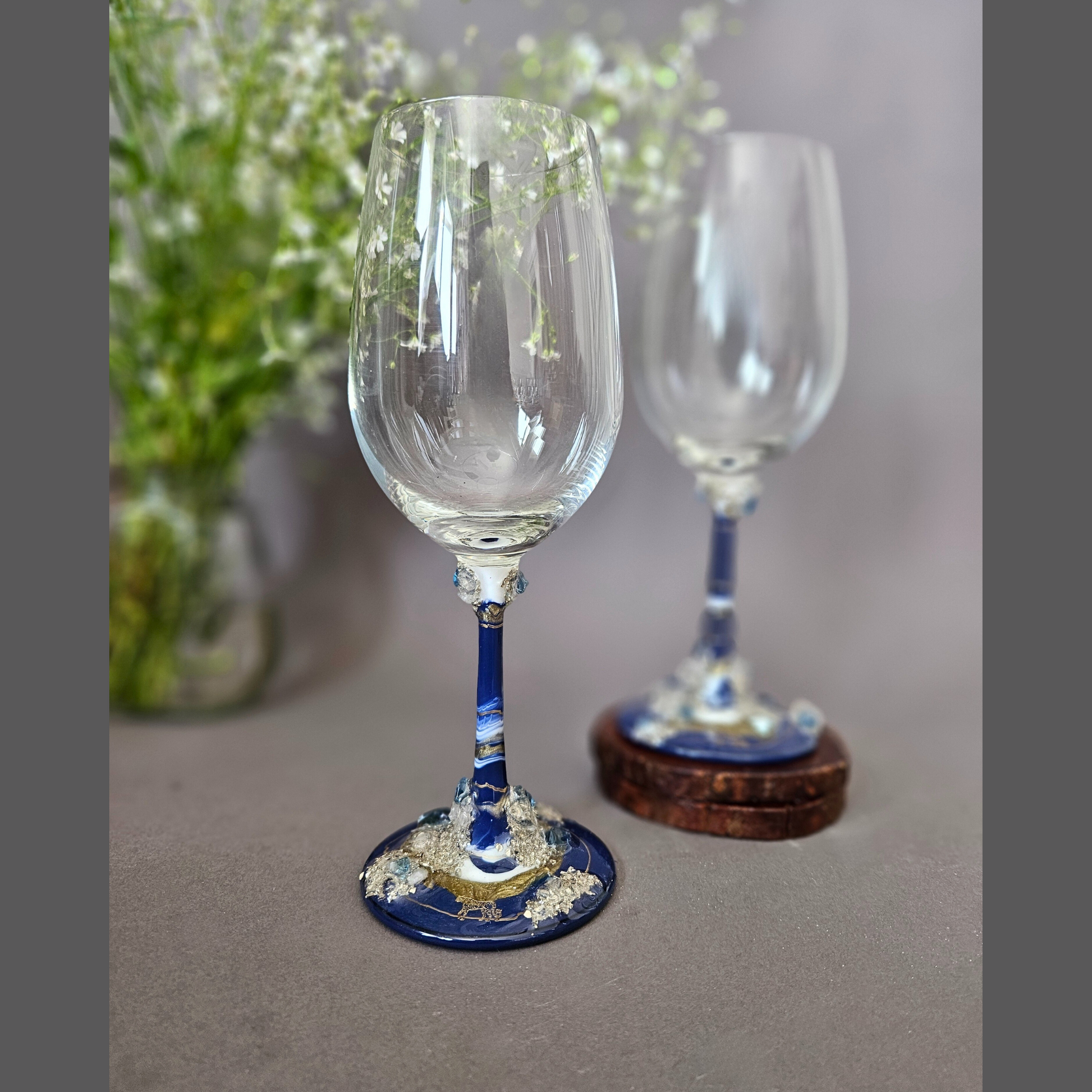 Crystal wine glass blue